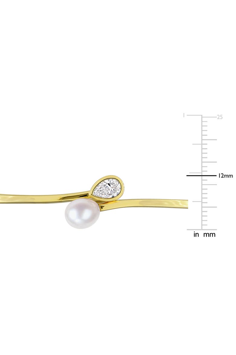 Cultured Pearl & Lab-Grown Diamond Bangle, Alternate, color, Yellow-Plated