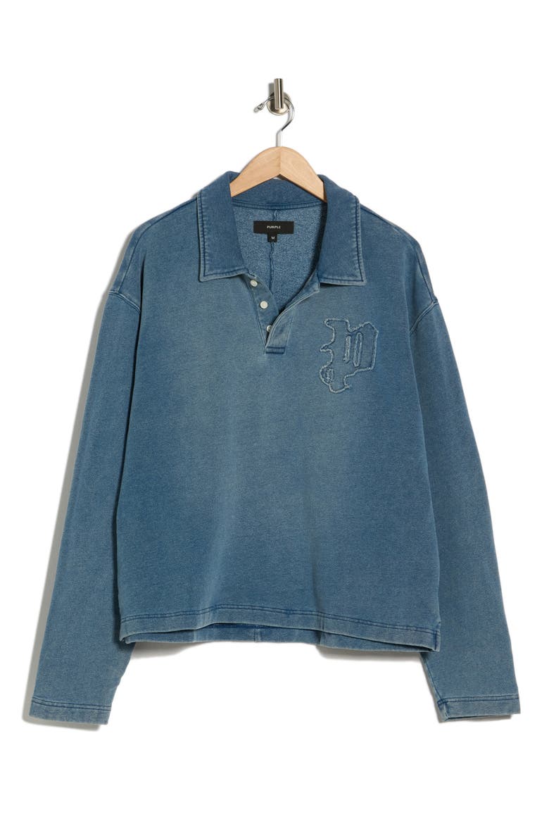 Fleece Crossback Long Sleeve Polo, Alternate, color, BLUE