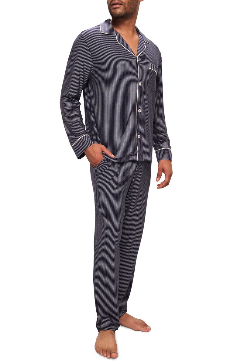 Eberjey William Print Stretch Tencel<sup>®</sup> Modal Pajamas, Alternate, color, Duo Stripe True Navy