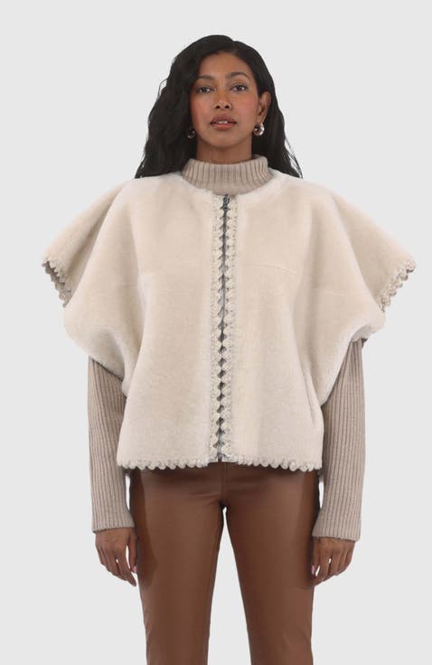 Reversible Collarless Genuine Shearling Jacket
