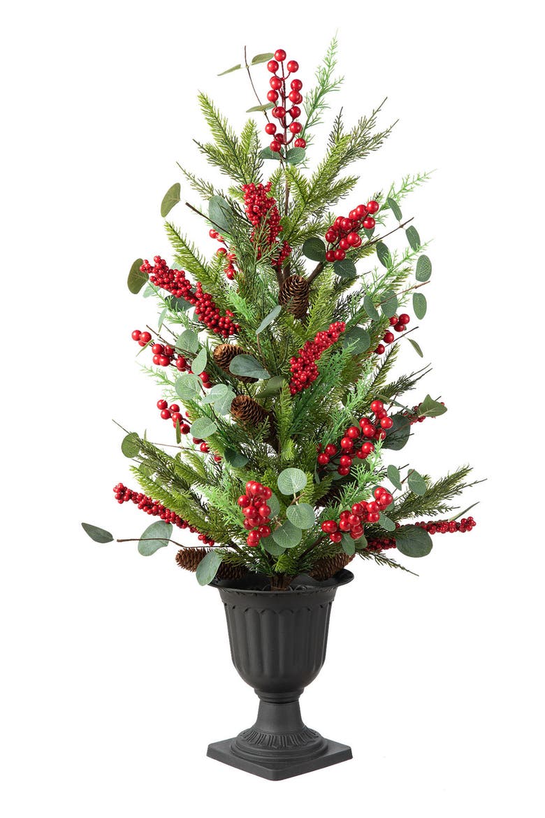 3FT Christmas Lighted Pine Needle Urn Porch Tree with Timer, Alternate, color, Green