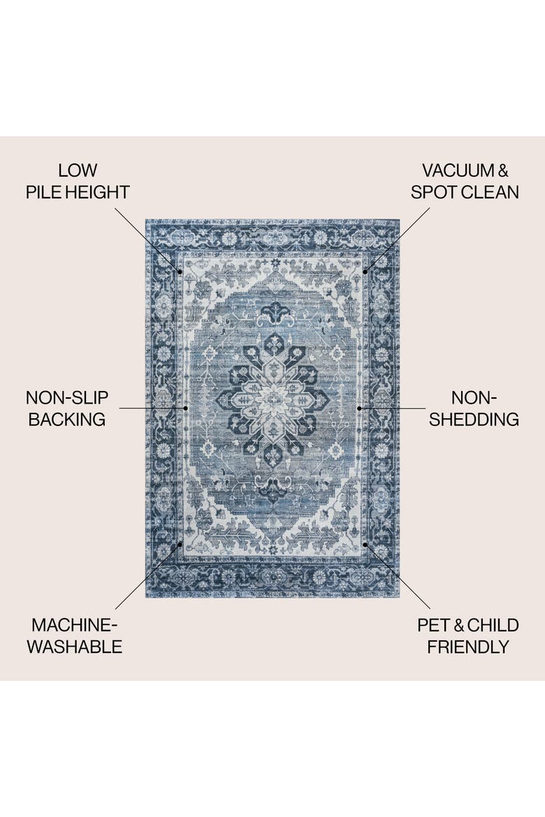 Asa Ornate Medallion Machine-Washable Area Rug, Alternate, color, Blue/Cream