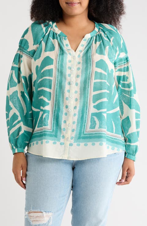 Border Print Button-Up Shirt