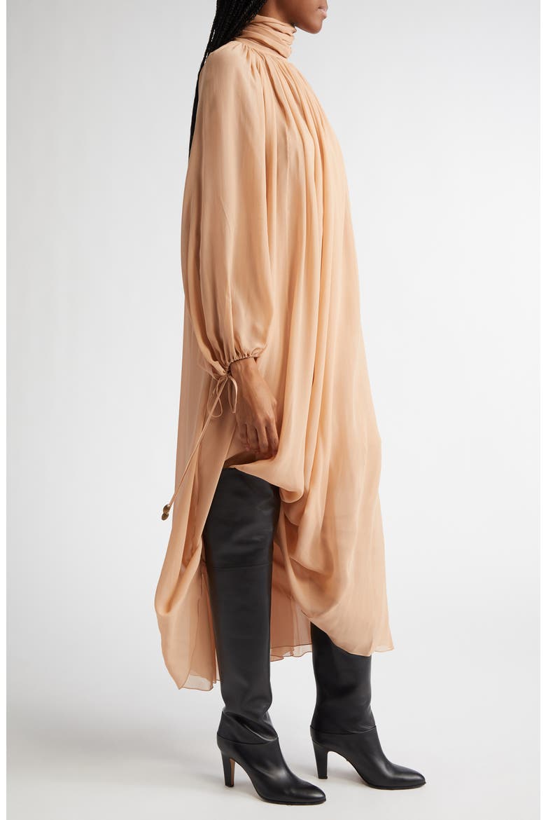 Long Sleeve Silk Georgette Dress, Alternate, color, SAND BROWN