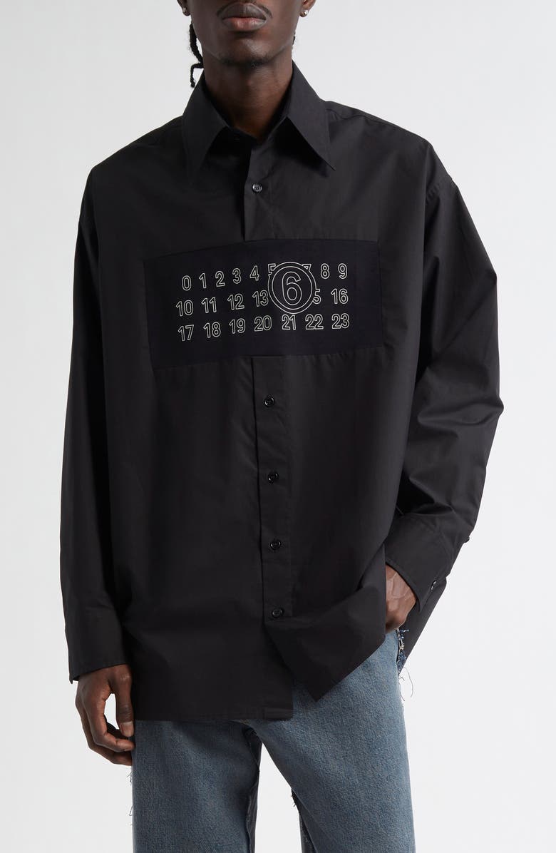 MM6 Maison Margiela Numeric Motif Button-Up Shirt, Main, color, Black