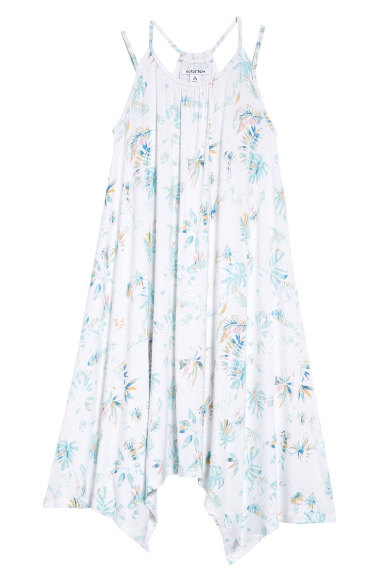 Nordstrom Kids' Stripe Sleeveless Handkerchief Hem Dress, Main, color, White Tropical