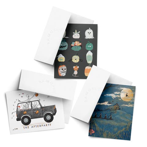 Pumpkin Dress Up, The Afterparty, Witchy Fall/Autumn Greeting Card Pack Sets (3 ct, Assorted)