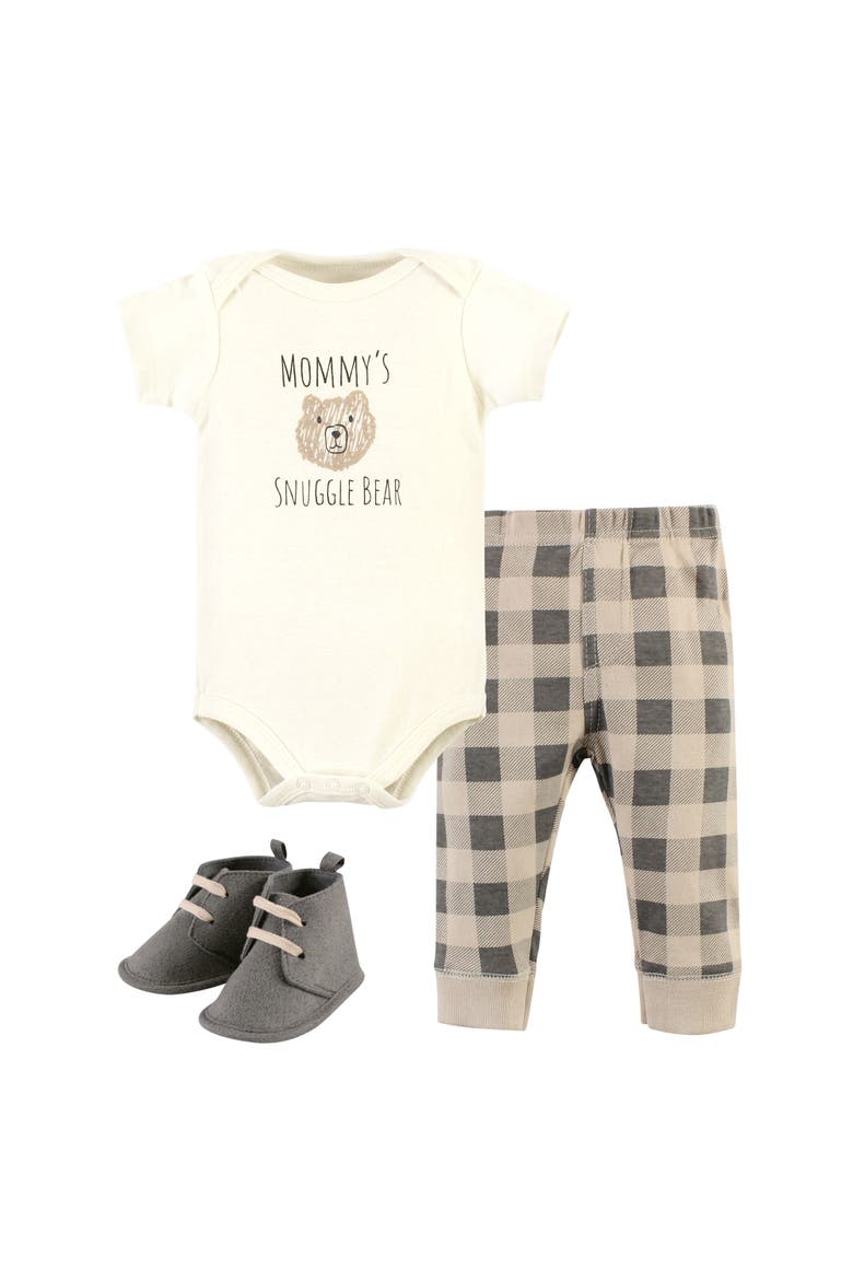 Cotton Infant Essentials Bodysuit, Pants, and Shoes 3Pk, Main, color, Snuggle Bear Short Sleeve