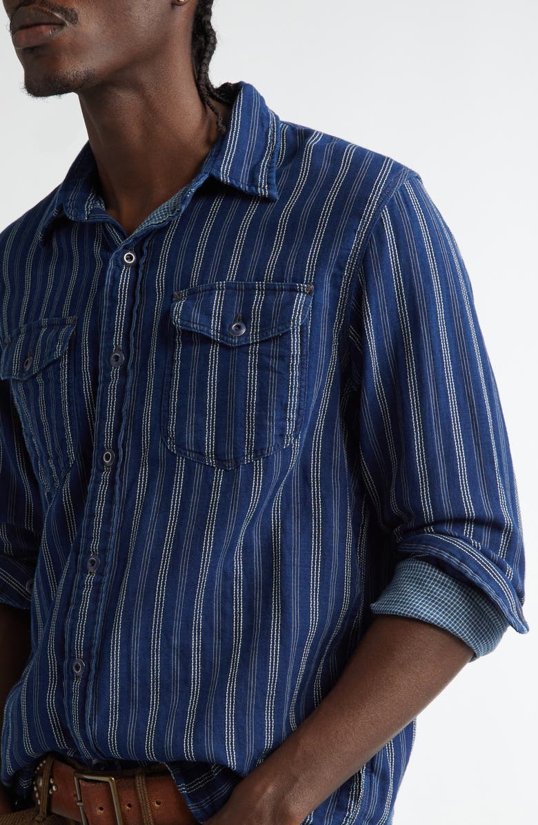 Double RL Stripe Cotton Double Cloth Button-Up Shirt, Alternate, color, 