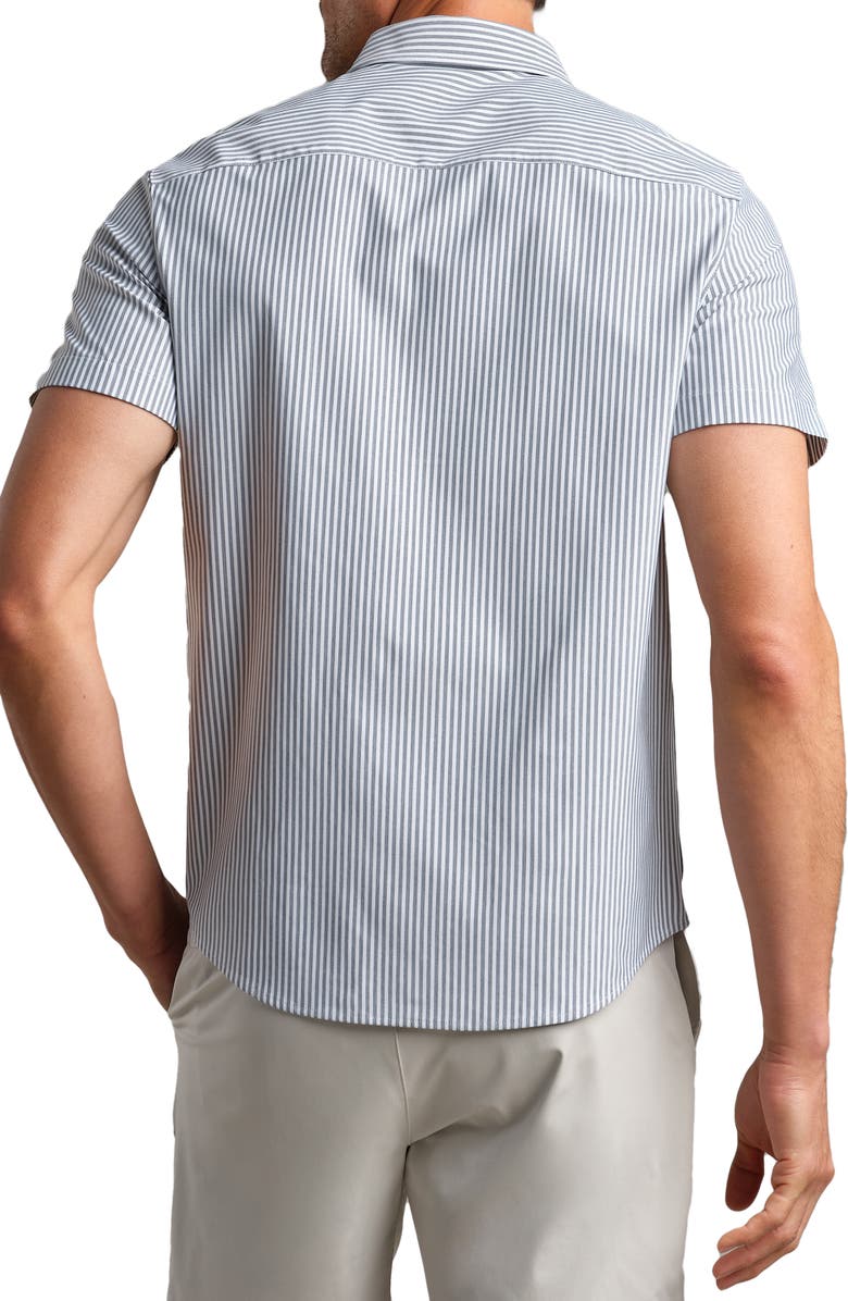Rhone Commuter Short Sleeve Performance Button-Down Shirt, Alternate, color, Gray Stone Wide Stripe