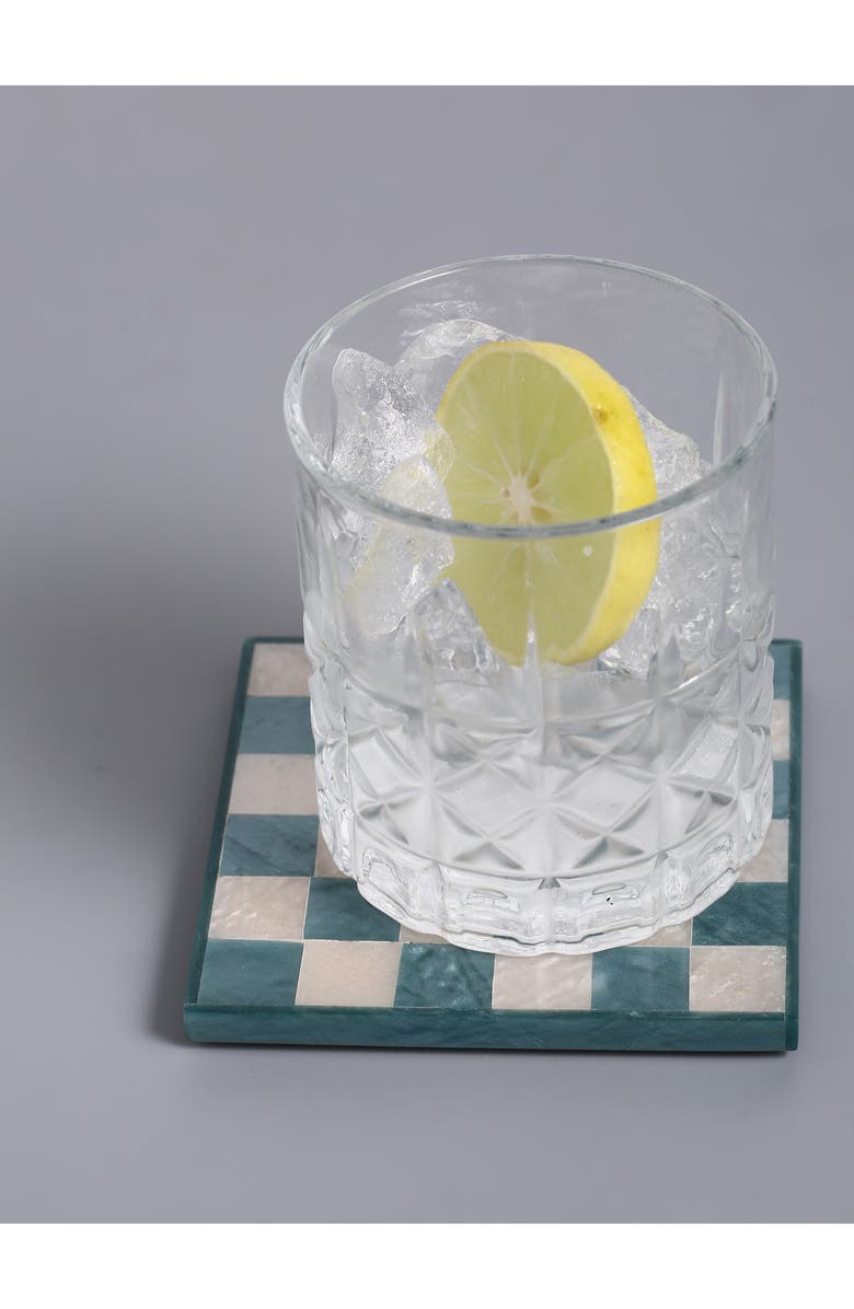 Tiramisu Set of 4 Checkered Resin Coasters, Alternate, color, Blue