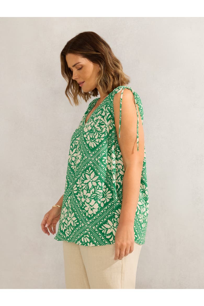 Drawstring Printed Top, Alternate, color, Green