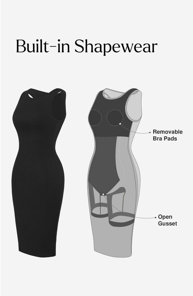 Popilush Shapewear Modal Tummy Control Midi Dress, Alternate, color, Midnight Black