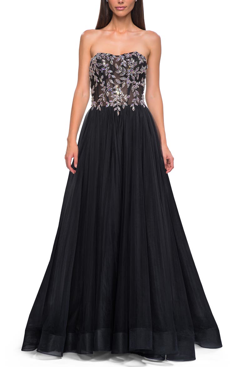 A-line Tulle Prom Dress with Stunning Floral Beaded Design, Alternate, color, Black