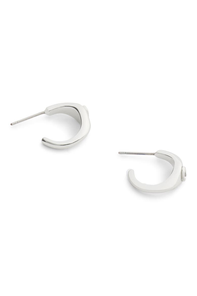 Signet C Huggie Hoop Earrings, Alternate, color, RHODIUM