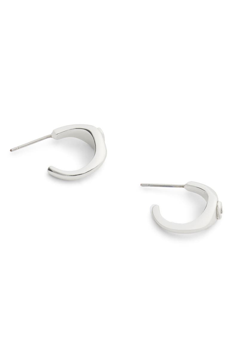 COACH Signet C Huggie Hoop Earrings, Alternate, color, Rhodium