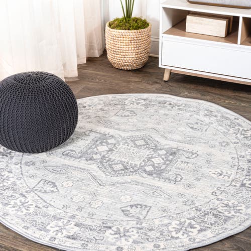 Jonathan Y Modern Persian Vintage Medallion Round Area Rug In Light Grey
