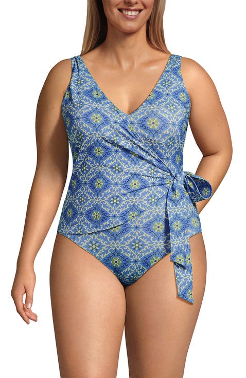Plus Size Side Tie Wrap One Piece Swimsuit