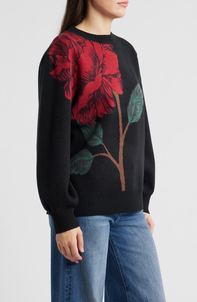 FARM Rio Rosalia Floral Jacquard Crewneck Sweater, Alternate, color, Rosalia Placed Black