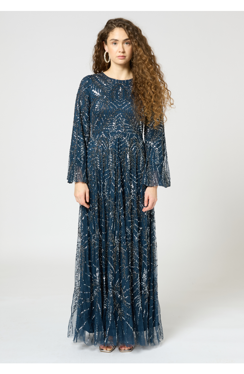 MARYISA Occasion Modest Embellished Sequin Beaded Floral Long Sleeves Evening Maxi Dress, Main, color,