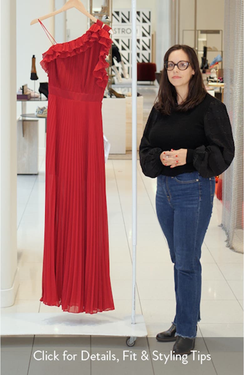 Vida One-Shoulder Pleated Chiffon Gown, sales video thumbnail