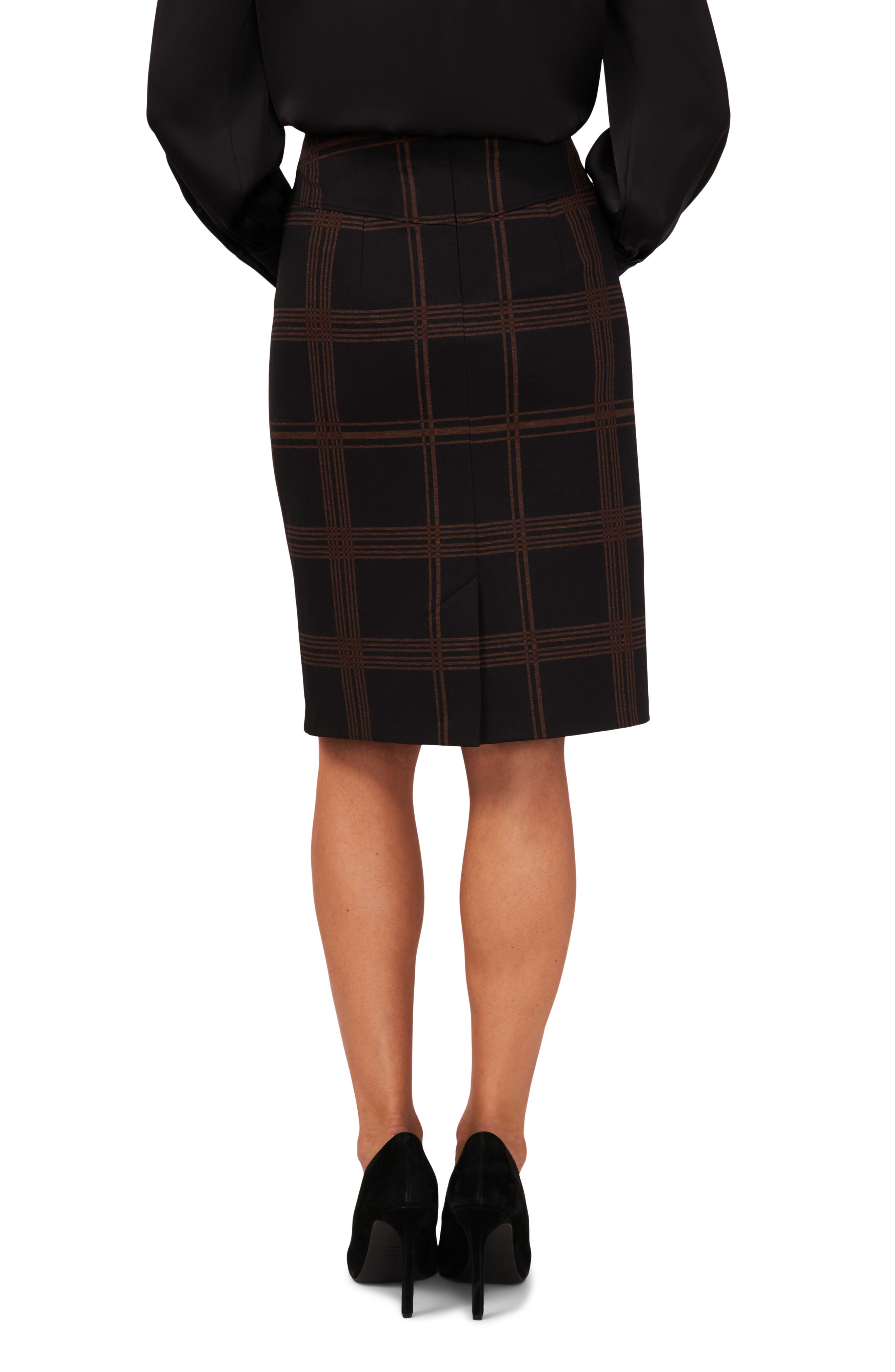 Plaid Seamed Pencil Skirt - image 2
