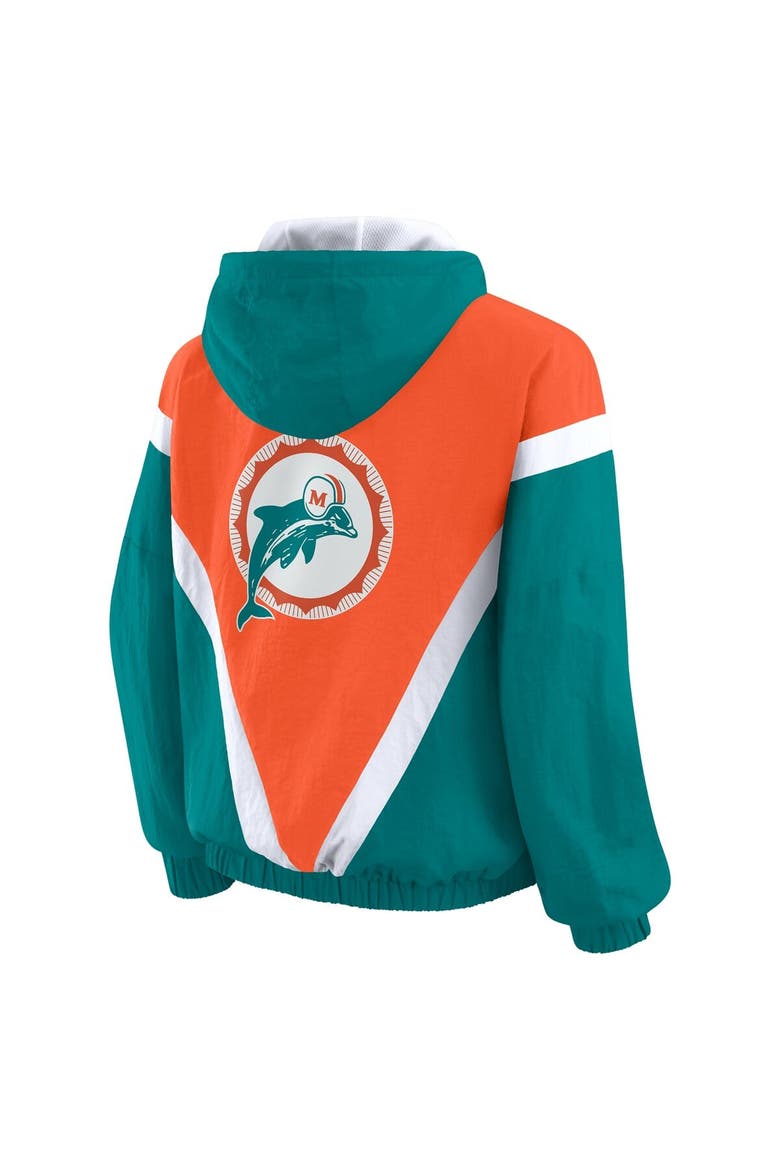 Women's WEAR by Erin Andrews Orange/Aqua Miami Dolphins Retro Crinkle Full-Zip Hoodie Windbreaker, Alternate, color, Orange