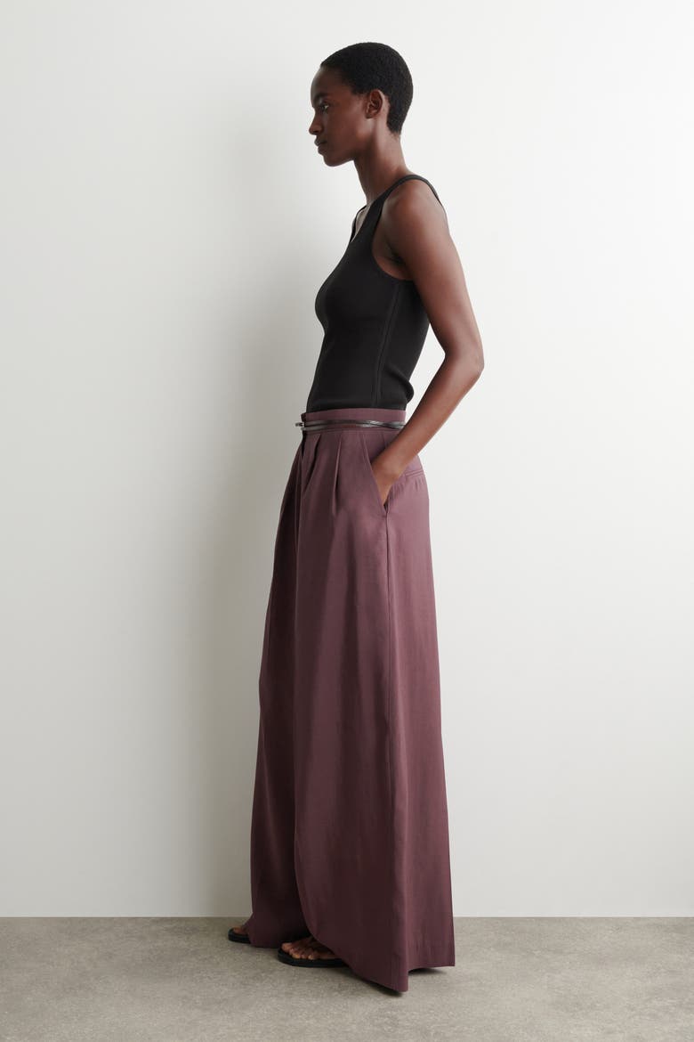 Pleated Modal Wide-leg Trousers, Alternate, color, DARK RED