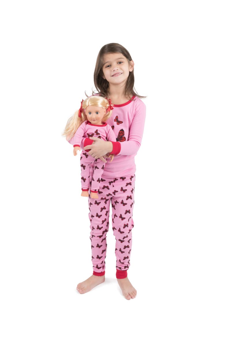 Leveret Girls 2-pc. Cotton Pajamas with Matching Doll Accessory - Spring & Everyday Prints, Alternate, color, Butterfly Pink
