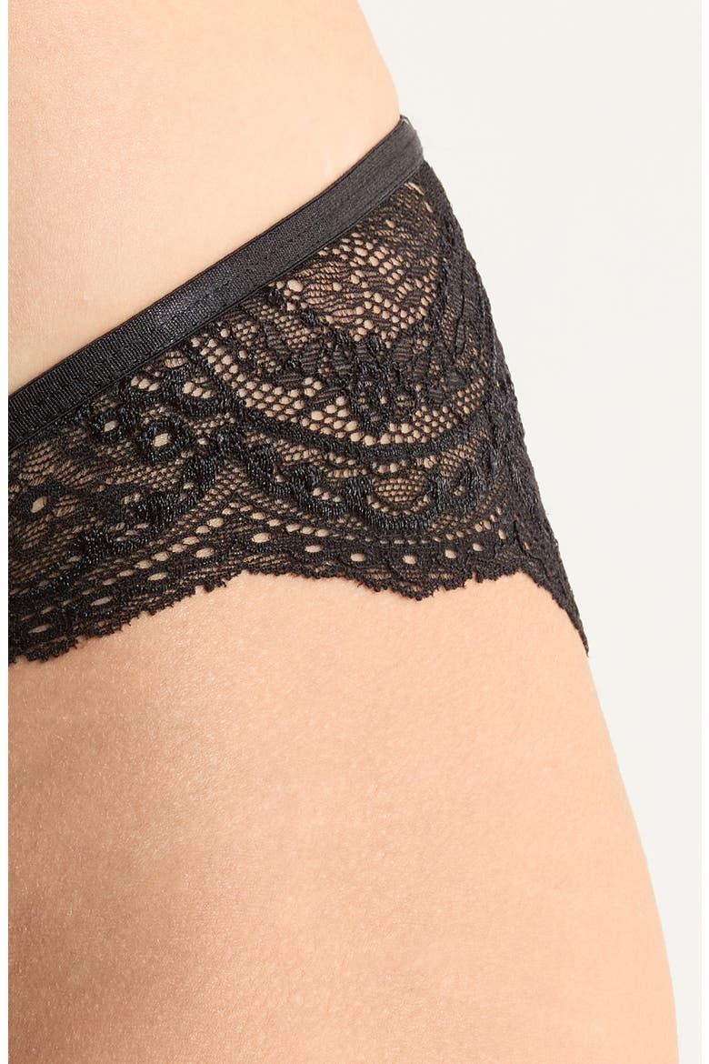 Greta Crop Lace & Mesh Top & Briefs Set, Alternate, color, BLACK