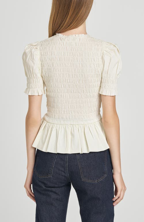Wayf Matilda Smocked Peplum Top In Neutral