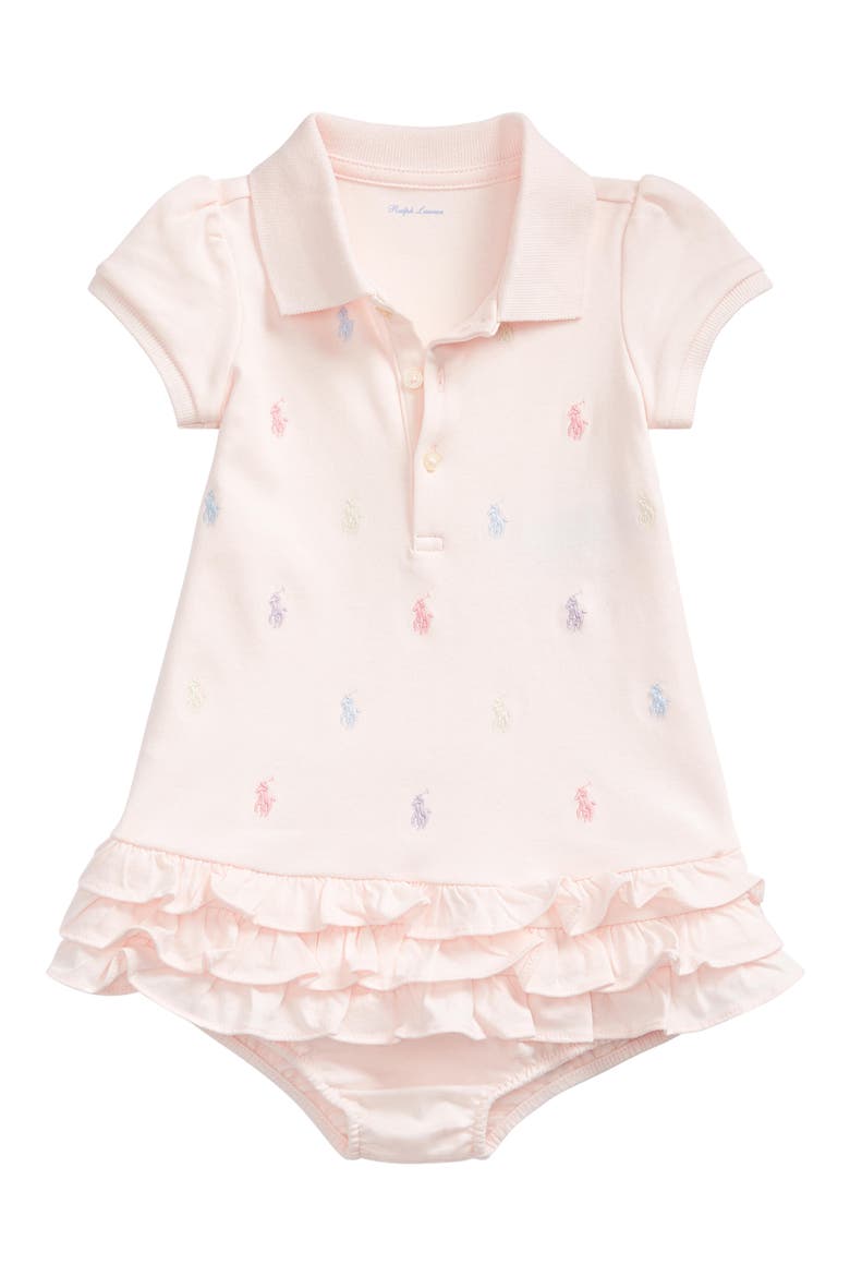 Cupcake Embroidered Polo Dress & Bloomers Set, Main, color, DELICATE PINK