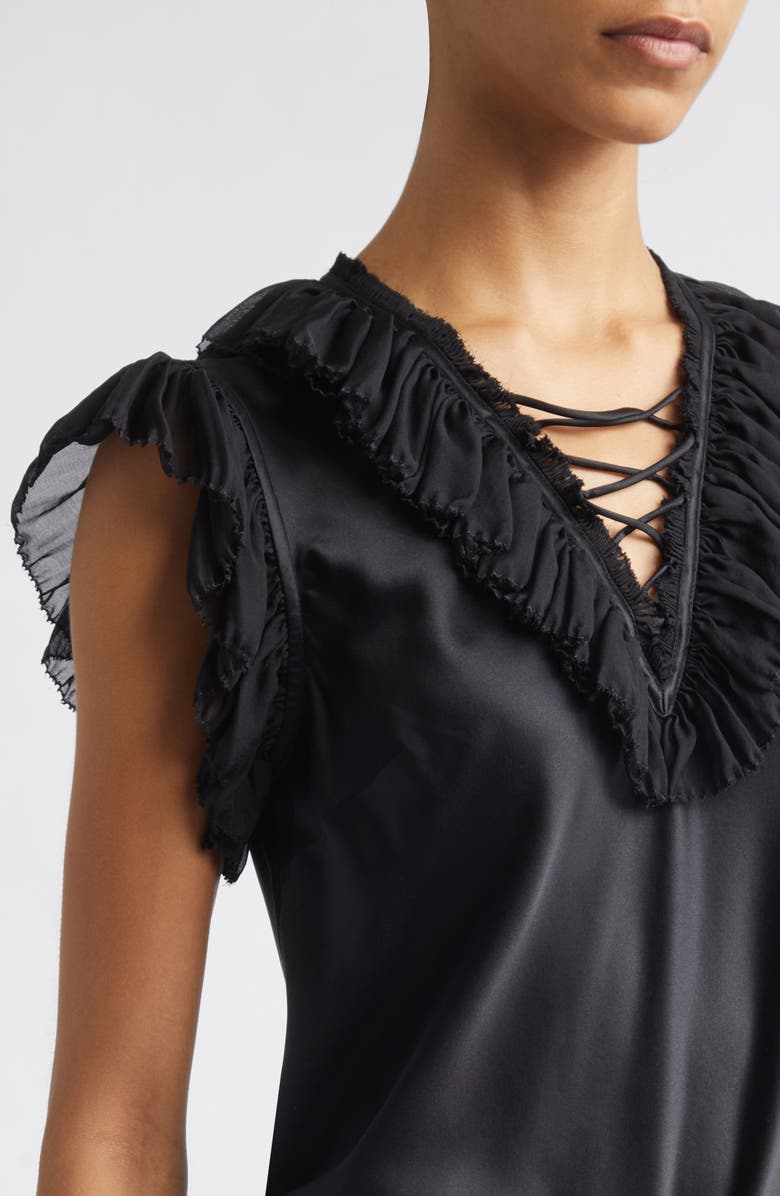 Ulla Johnson Ilyana Silk Sheer Ruffle Trim Top, Alternate, color, Noir