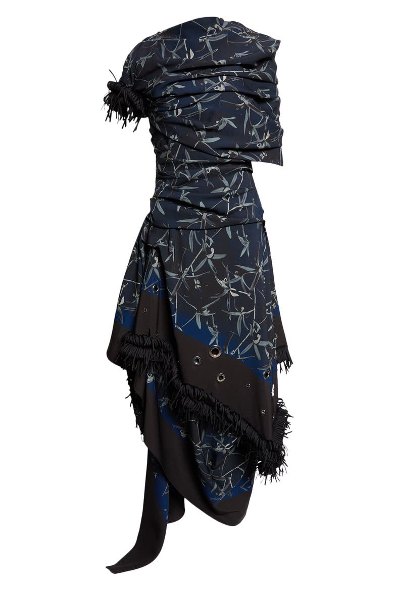 Bodine Asymmetric Fringe Cowl Neck Dress, Alternate, color, INK MULTI