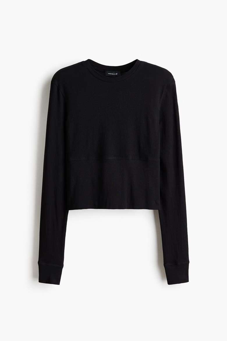 Long-sleeved Cotton Top, Alternate, color, Black