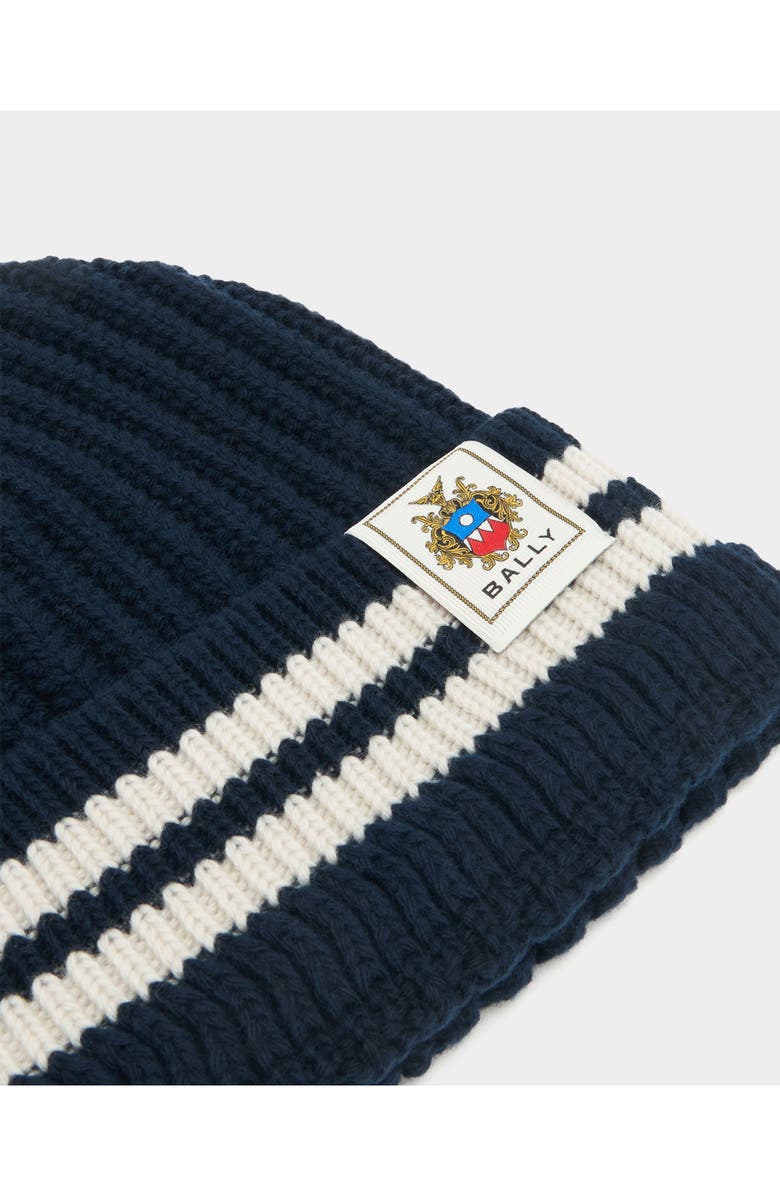 Bally Beanie With Bally Stripes, Alternate, color, Blue