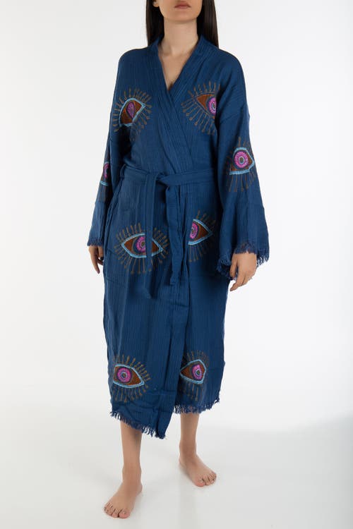 Forever & Always Shoes Aria Evil Eye Handmade Cotton Kimono In Blue