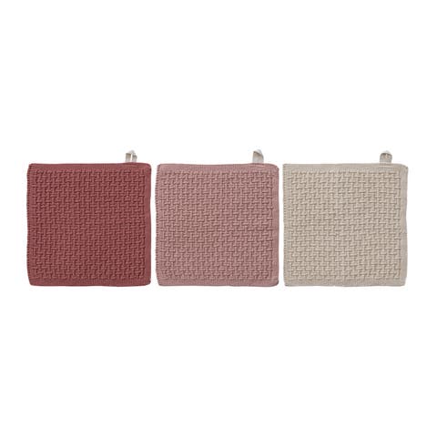 3-Piece Cotton Knit Dish Cloths, Multicolor