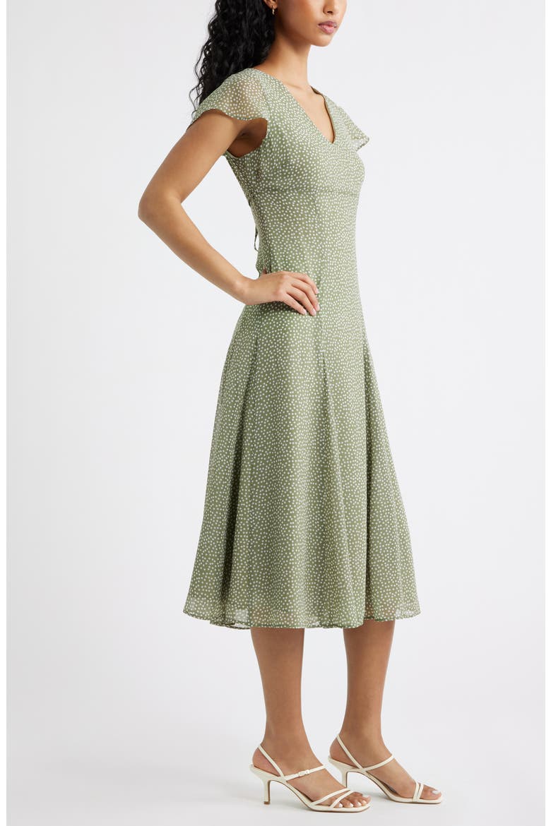 Short Sleeve Godet Pleat Dress, Alternate, color, OLIVE- WHITE DENSE DOT