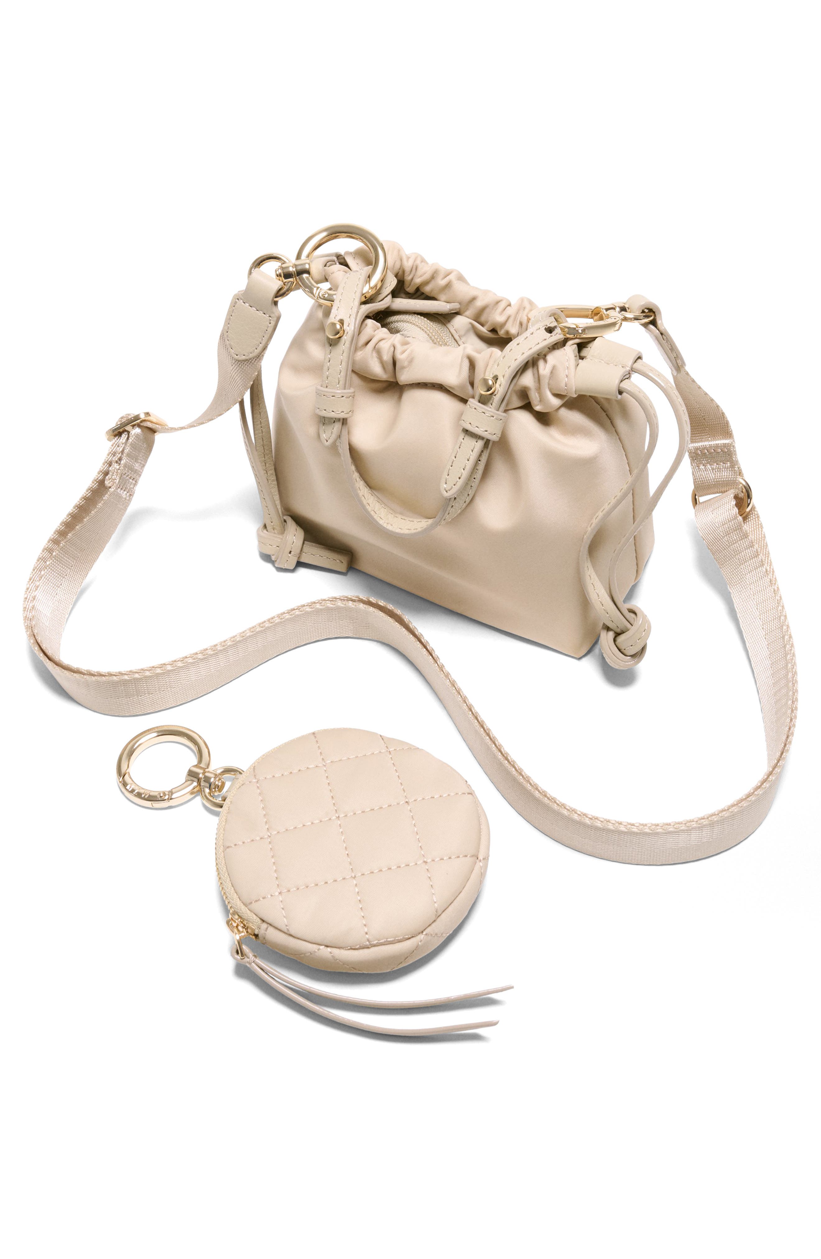 Waverly Bebe Leather Trim Drawstring Bag, Alternate, color, SAND