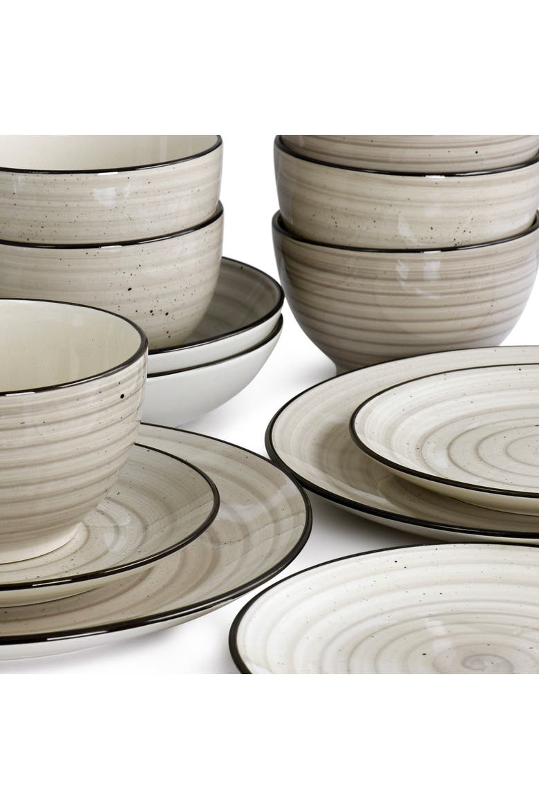 Gia 24 Piece Round Stoneware Dinnerware Set, Alternate, color, White