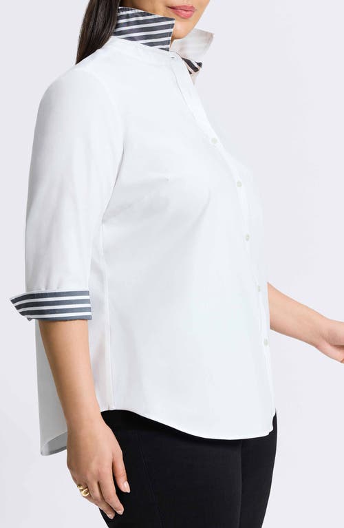 Foxcroft Margie Stripe Trim Cotton Blend Button-up Shirt In White/black