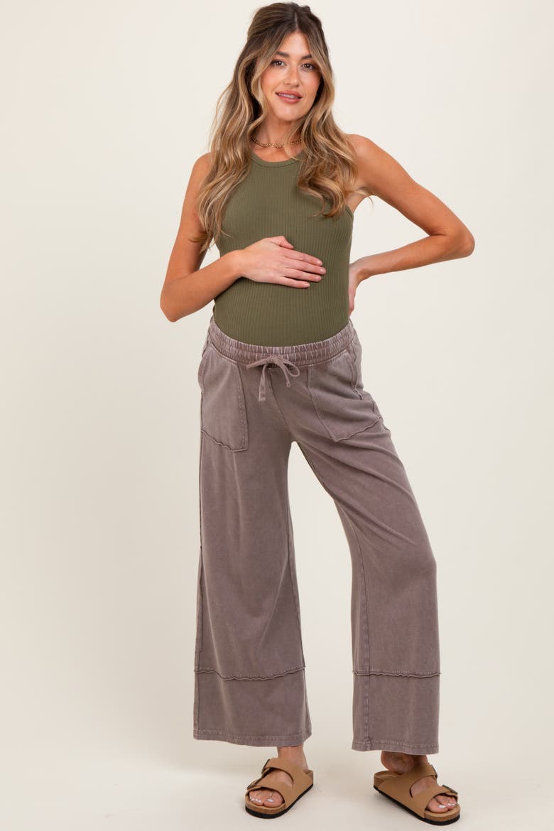 Mineral Wash Wide Leg Ankle Pants, Alternate, color, Mocha