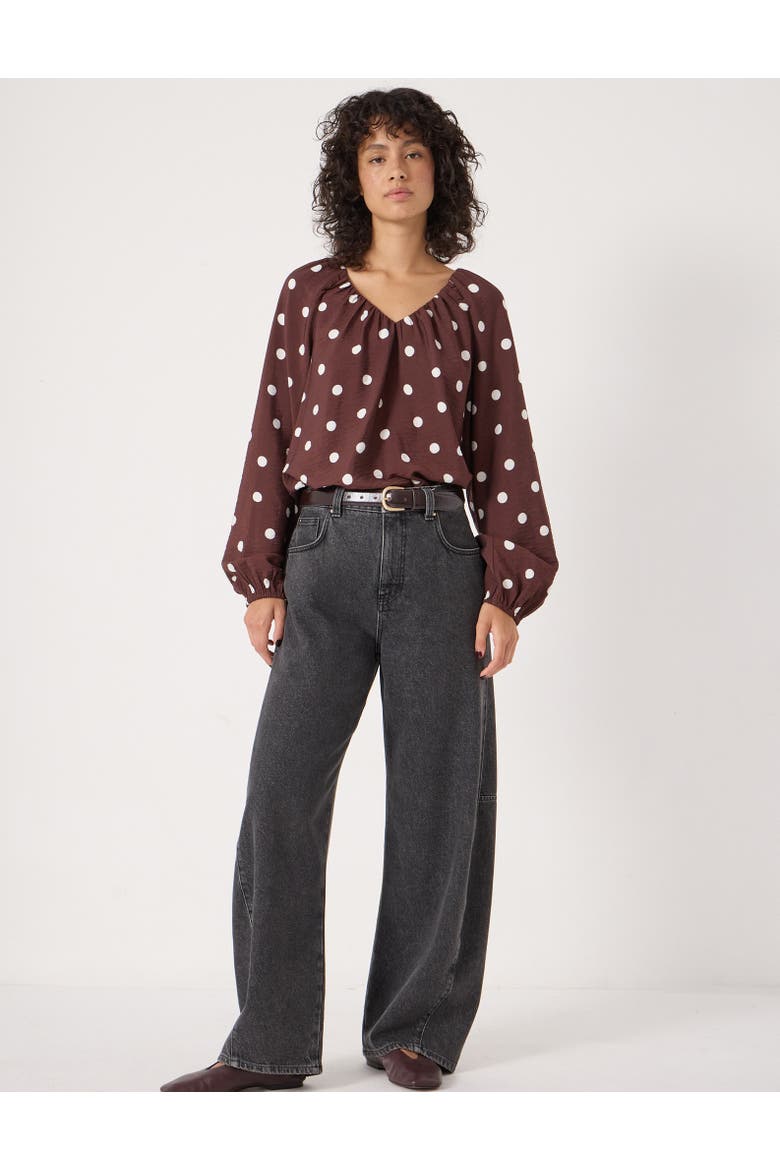 Printed Airflow V Neck Blouse, Alternate, color, Polka Dot Brown
