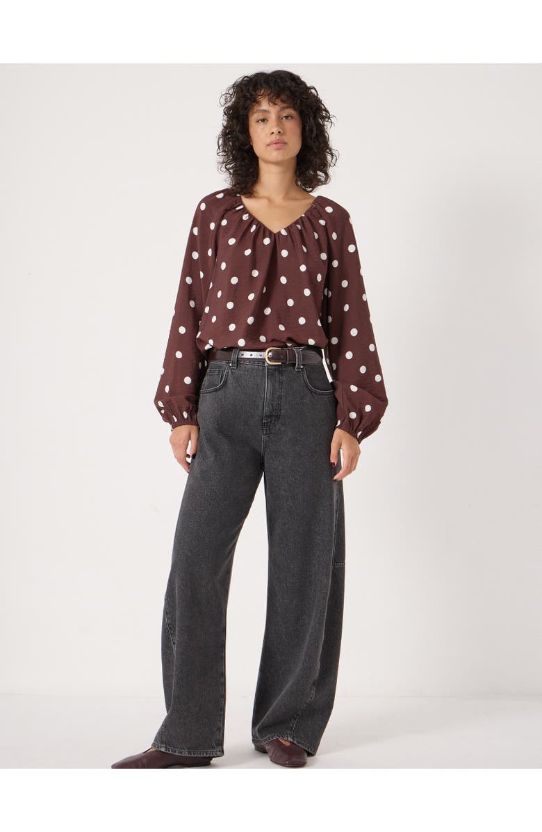 Hush Printed Airflow V Neck Blouse, Alternate, color, Polka Dot Brown
