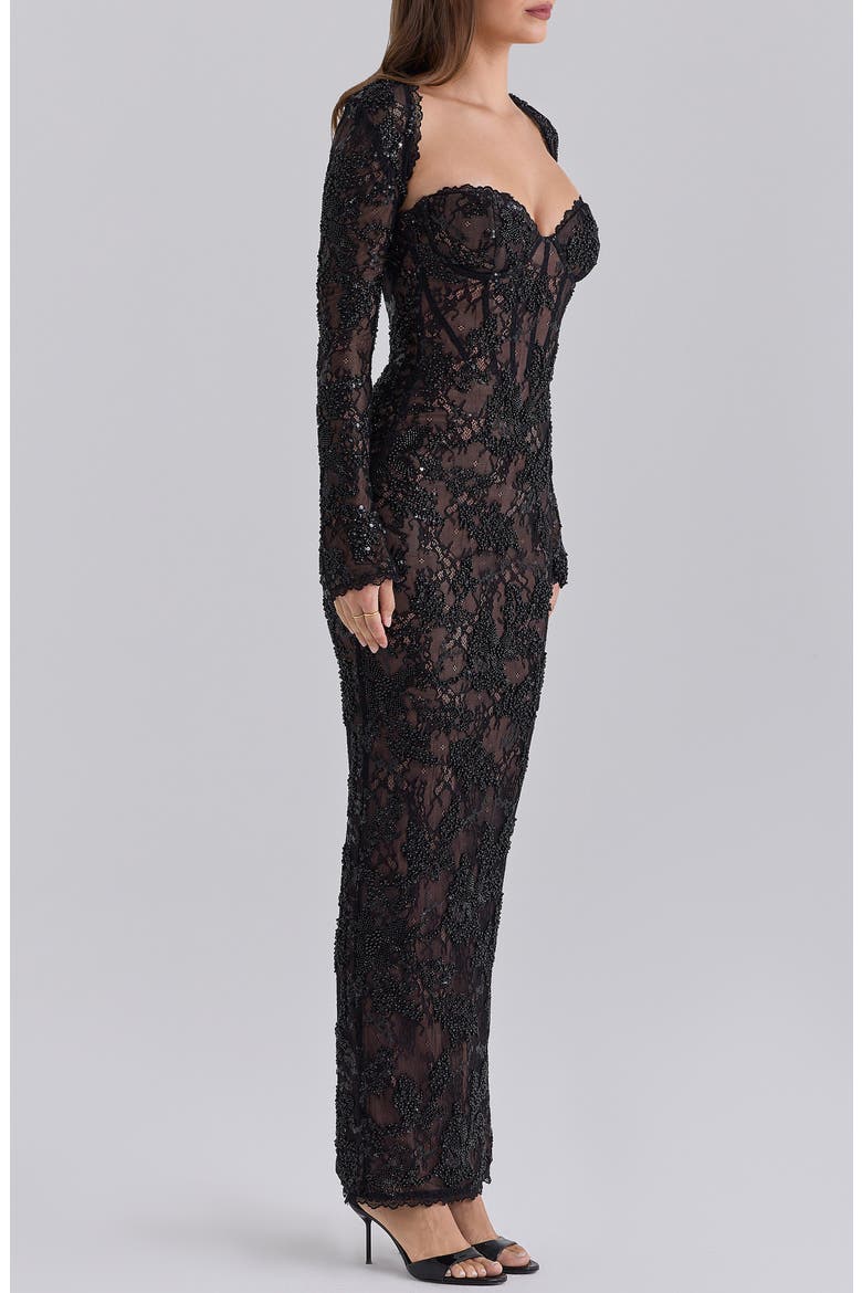 Lucelle Embellished Lace Maxi Dress, Alternate, color, BLACK