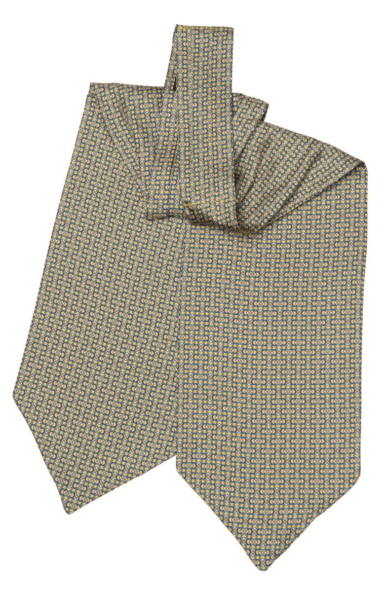 Elizabetta Condotti - Silk Ascot Cravat Tie for Men, Alternate, color, Yellow And Blue