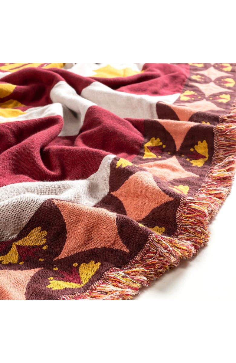 Zsa Zsa Zsu Novelas Fringed Jacquard 100% Cotton Throw Energy 54X71 In, Alternate, color, Burgundy