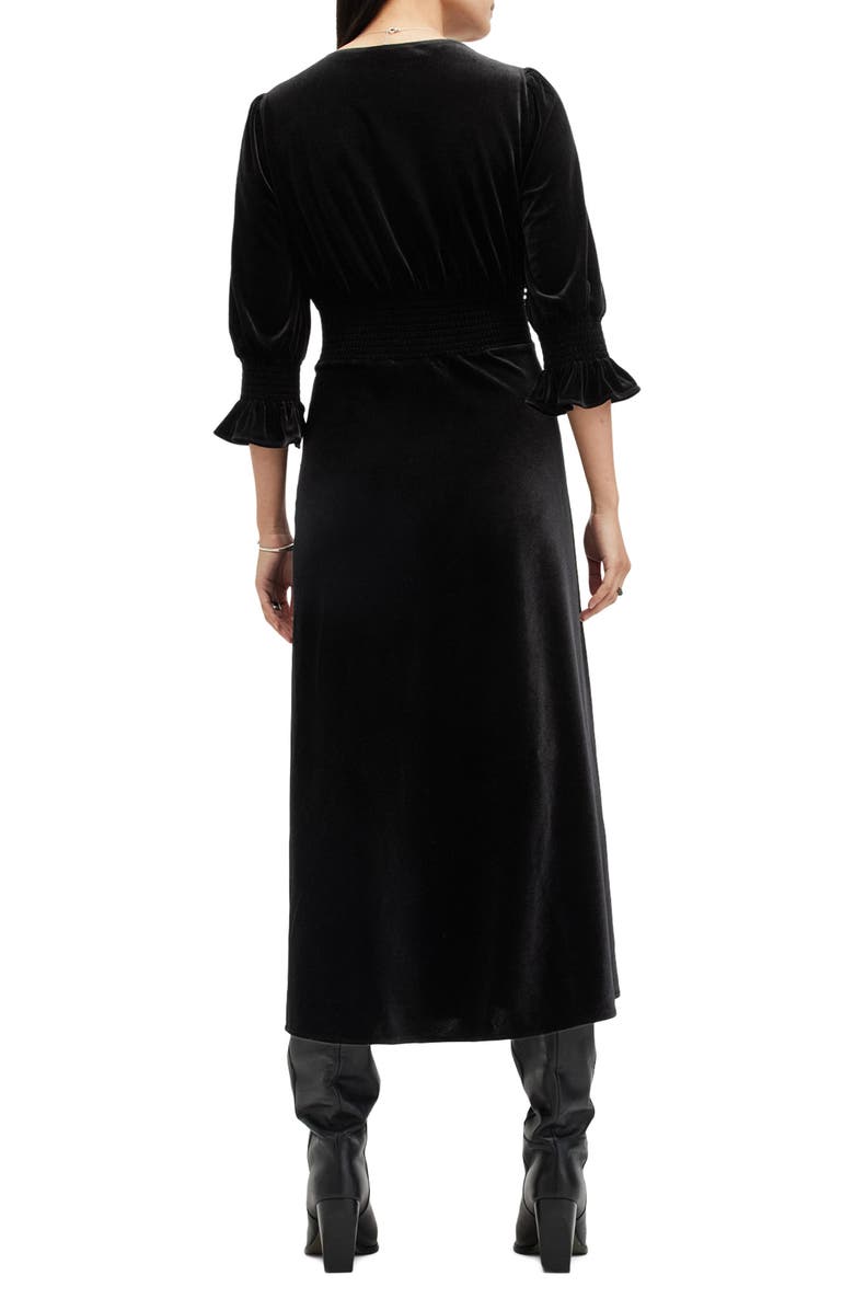 AllSaints Ani Velvet Midi Dress, Alternate, color, Black
