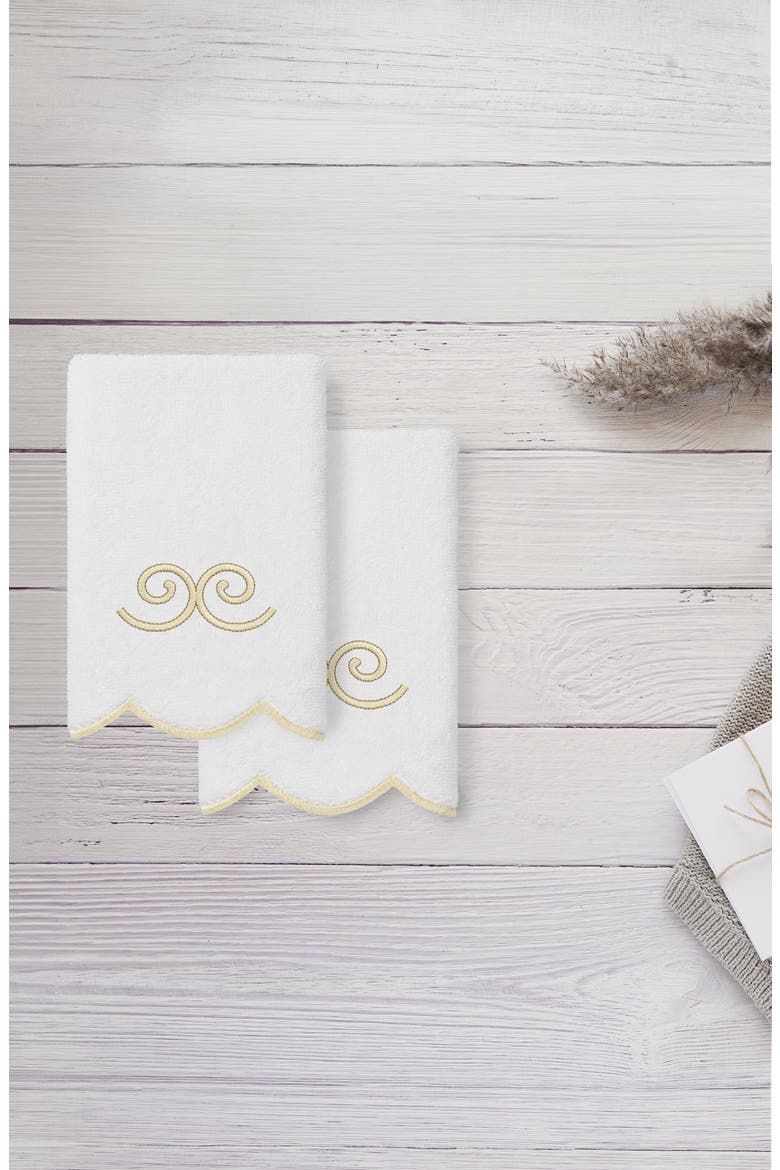 Symmetra Scallop Pack of 2 Fingertip Towels, Alternate, color, WHITE/ BEIGE